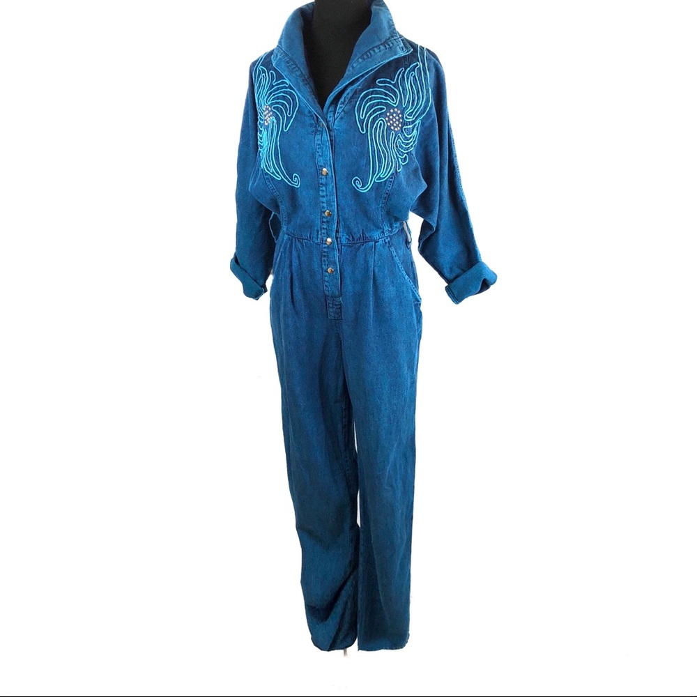 Rad vintage 80’s denim acid wash pants jumpsuit